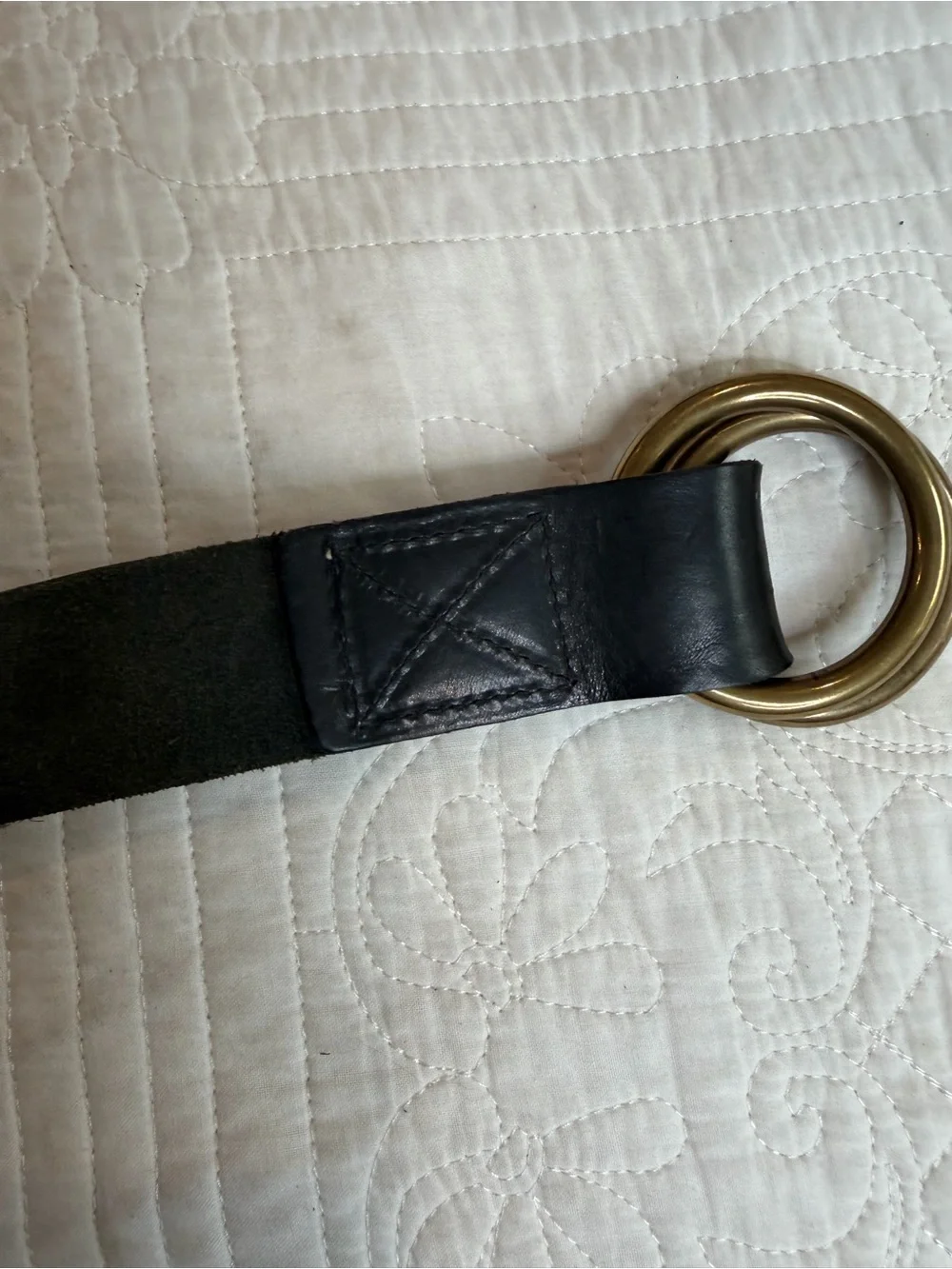 Martin + Osa Leather Suede Black Belt D-Ring Twin 45” Textured Gold Hardware